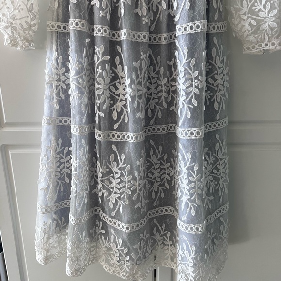 NWT Ivy City Co Midi Dress Formal Long Sleeve White Overlay Mesh/Blue Lined - Picture 4 of 6